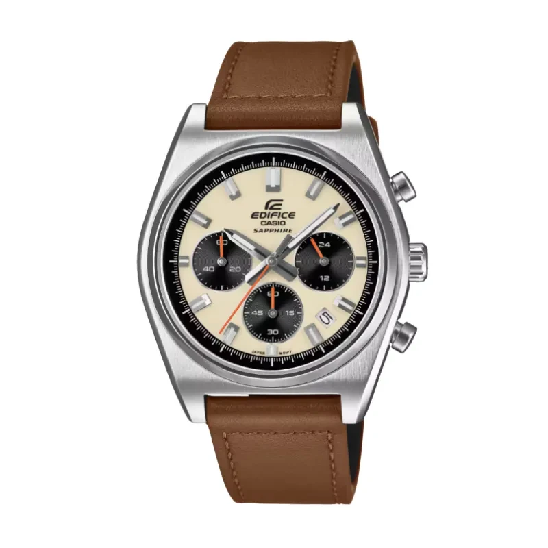 Casio Edifice Chronograph Cream Dial Leather Men's Watch- EFB-730L-7AV